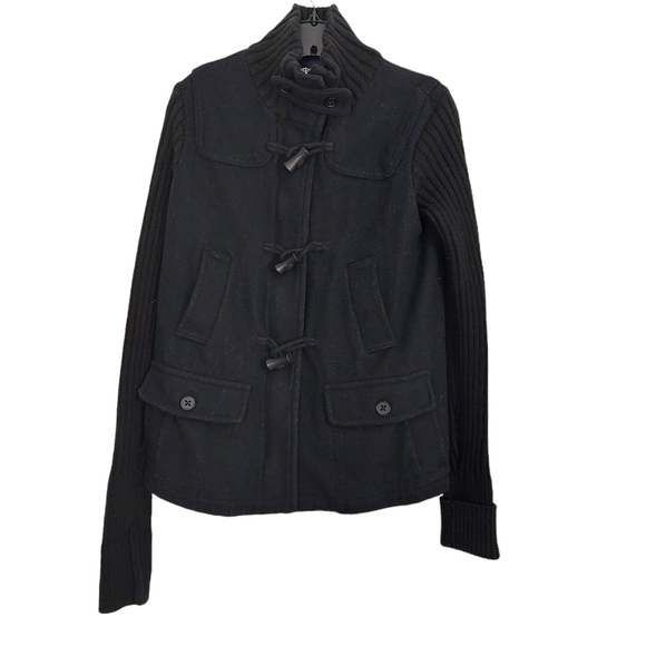 Gap Duffle Coat Jacket Military Size M Wool Blend Zip Toggle Button Heavy Black. - Picture 1 of 12